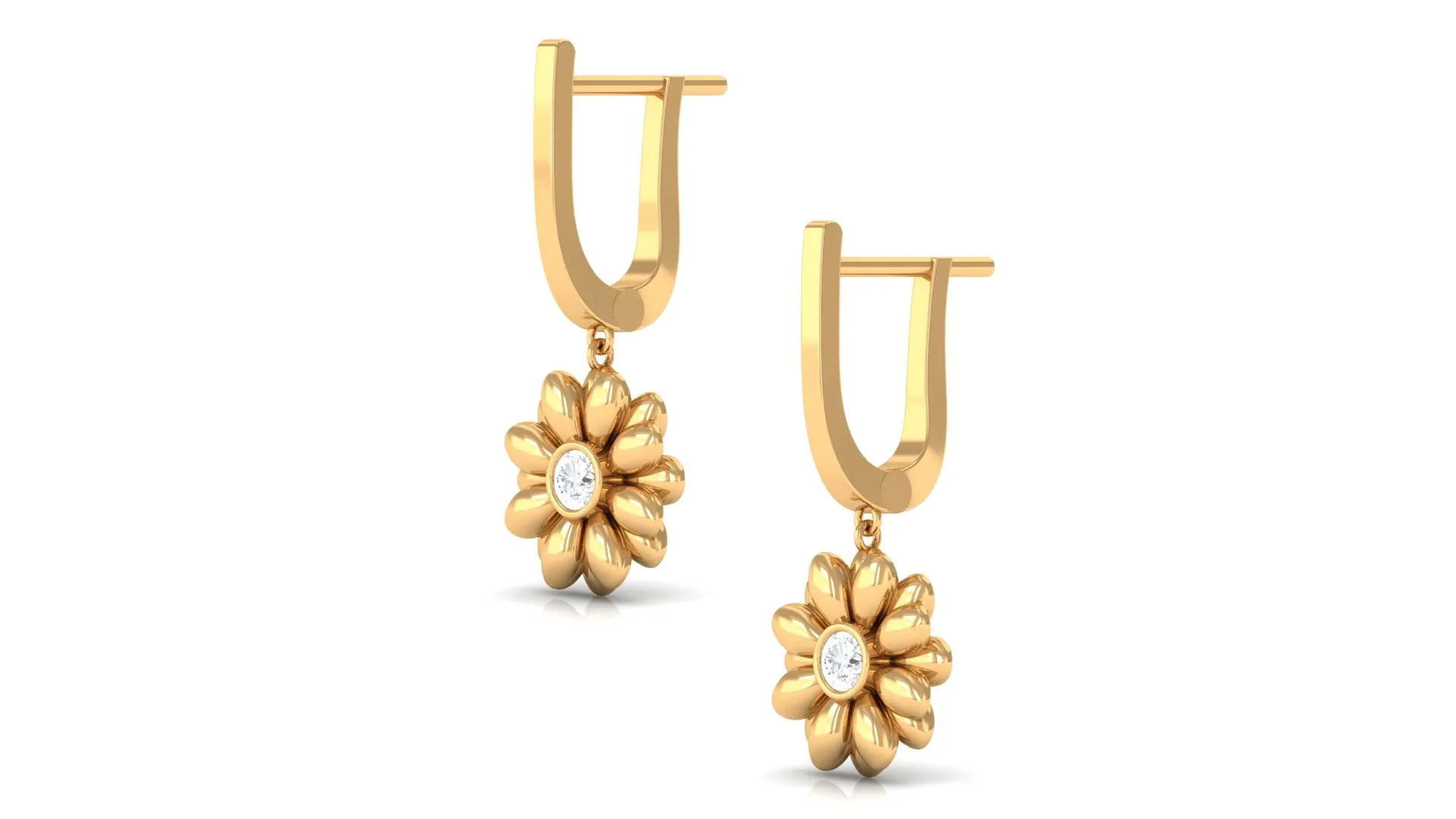 1/4 CT Bezel Set Diamond Sunflower Hoop Earrings for Women