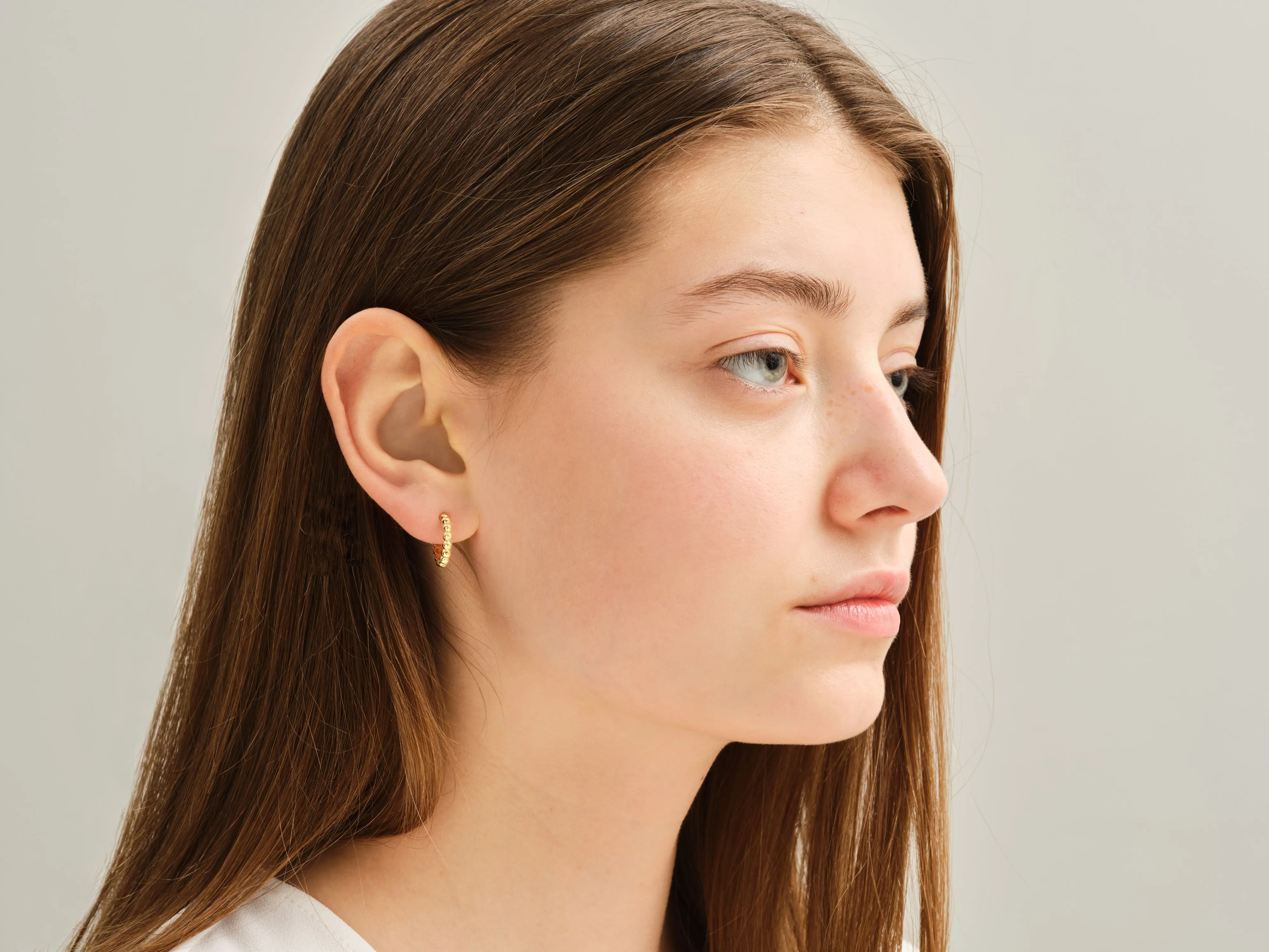 14k Gold Bold Beaded Huggie Earrings