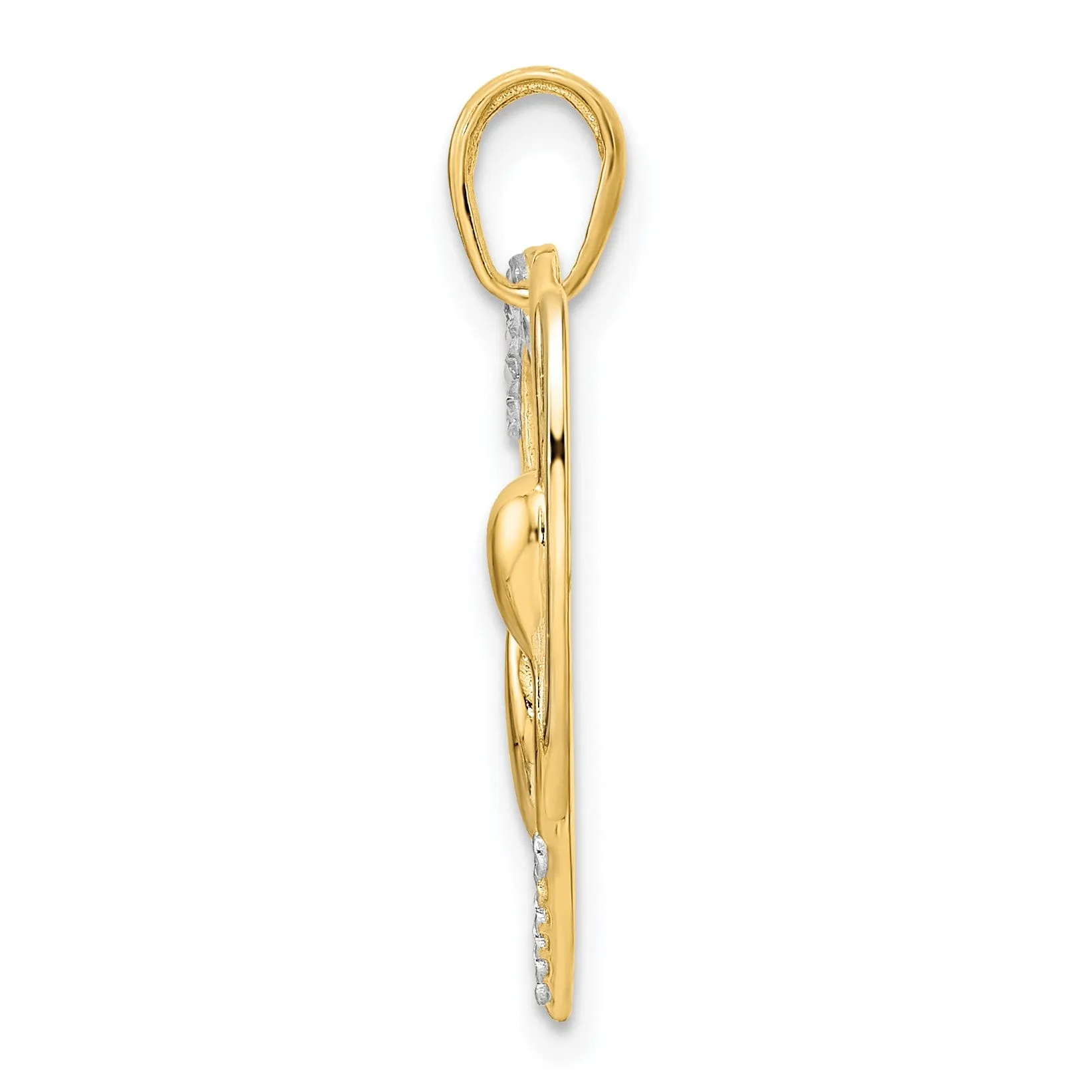 14k Yellow  Gold White Rhodium Solid Open Back Polished Diamond Cut Finish Cat Stretching in Heart Design Charm Pendant