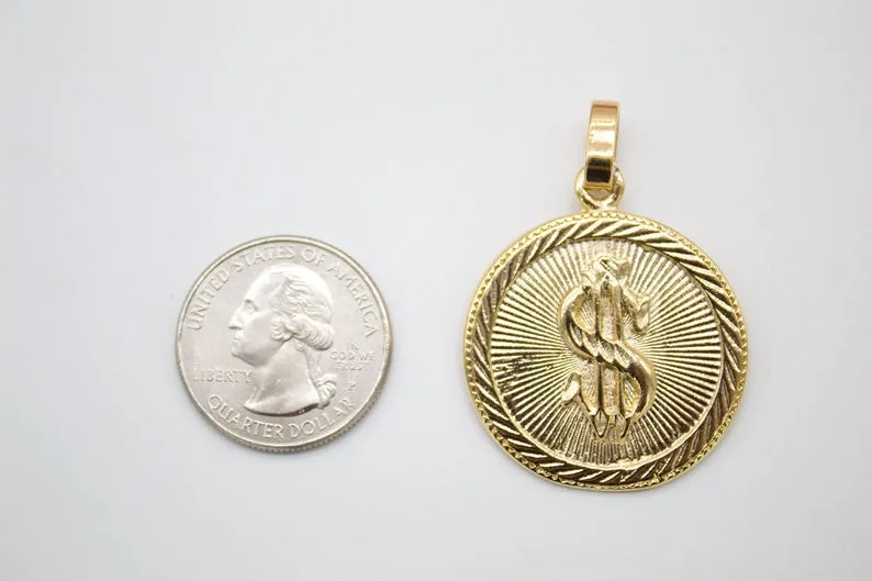 18k Gold Filled Unique Money Dollar Coin Medallion Medal Pendant (A128)