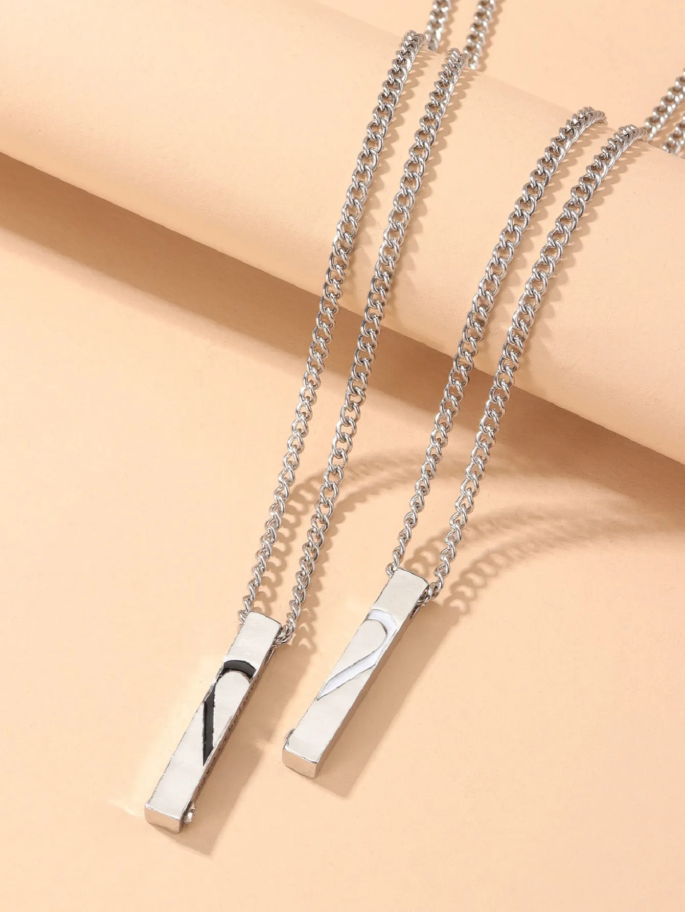 2pcs Couple Heart Detail Geometric Charm Necklail for Couples Friendship
