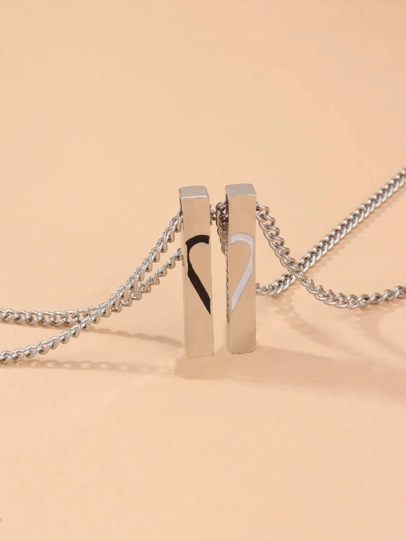 2pcs Couple Heart Detail Geometric Charm Necklail for Couples Friendship