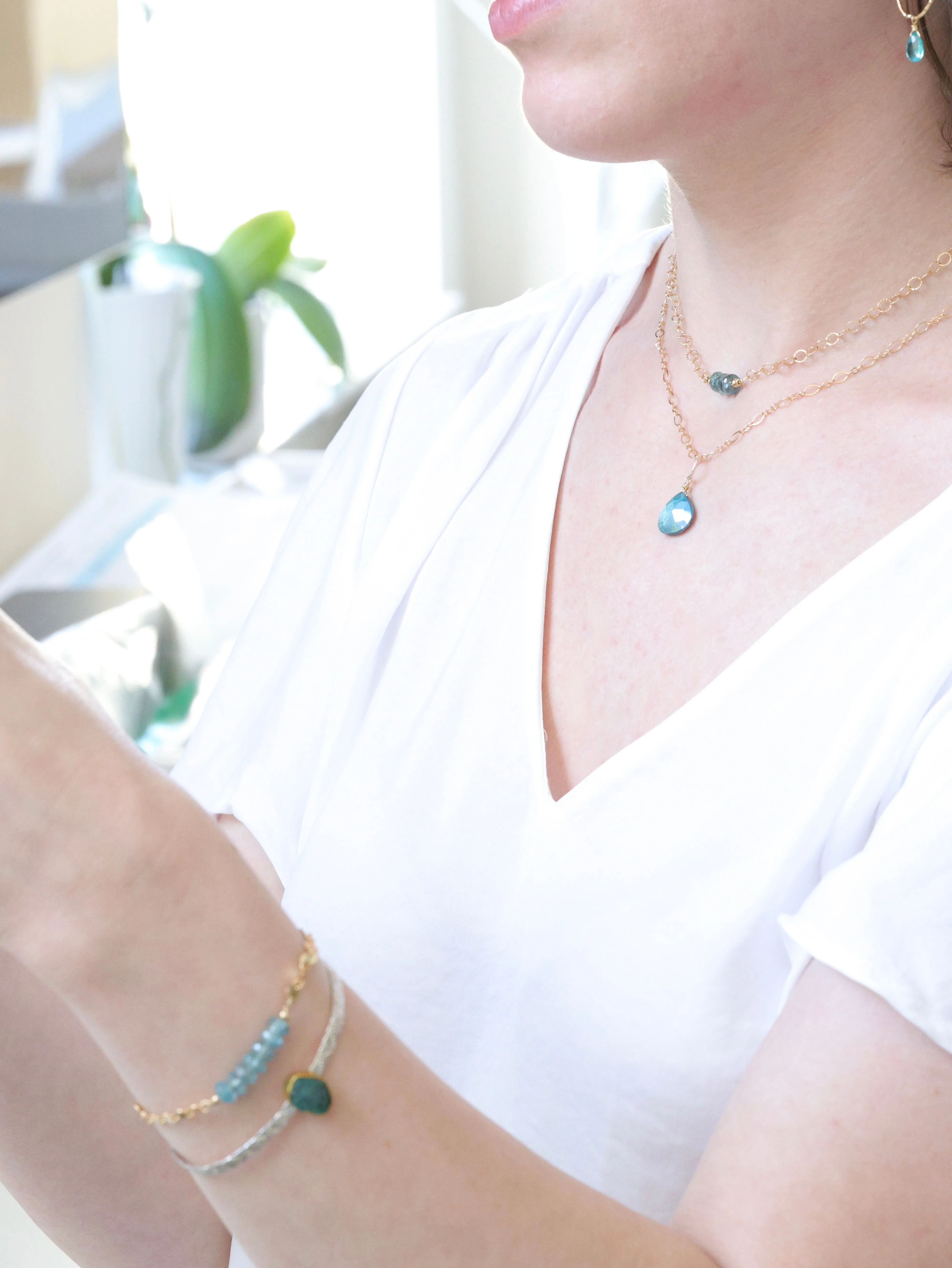 Apatite roundel short necklace gold filled