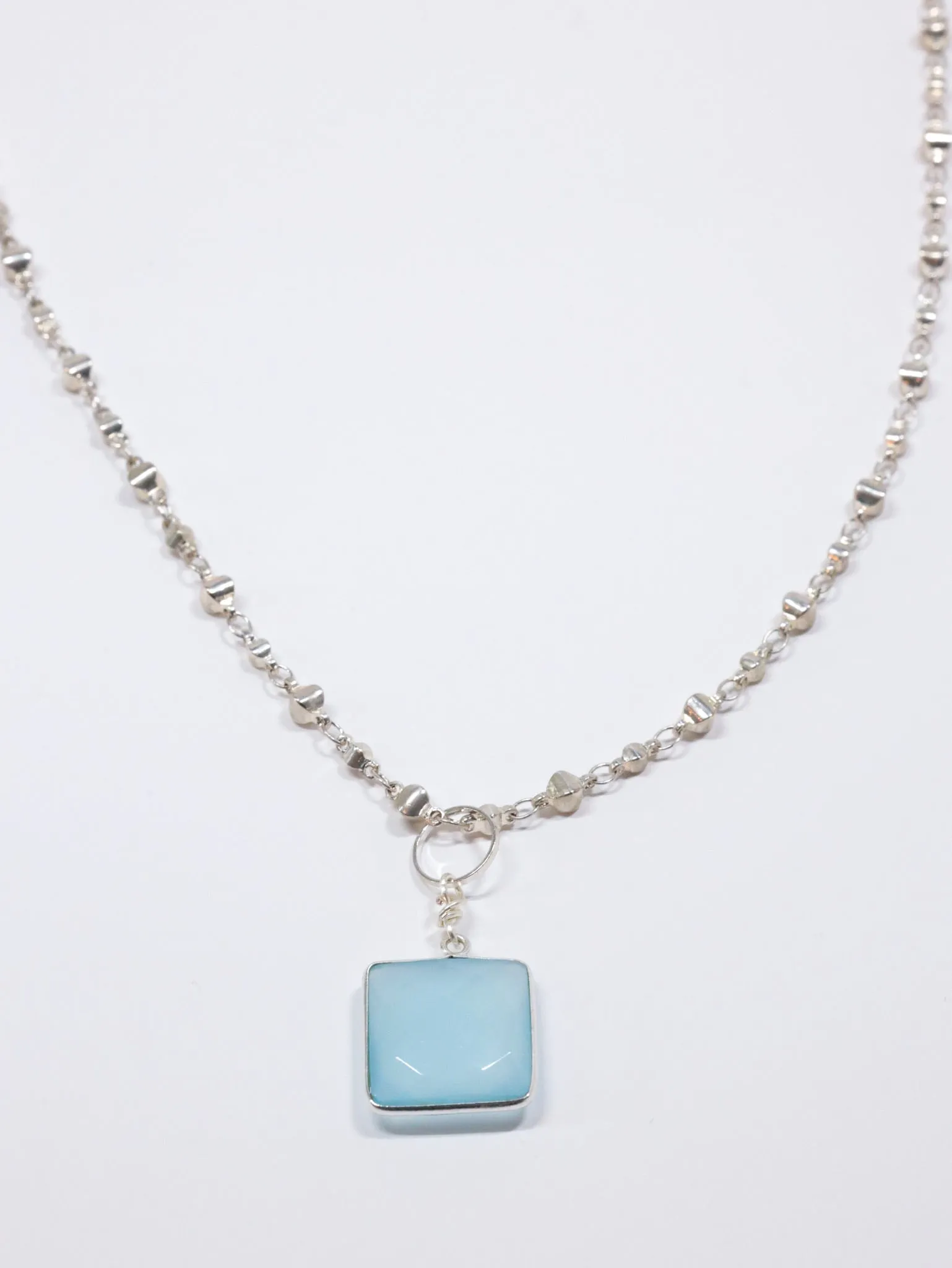 Aqua Chalcedony on silver nh necklace