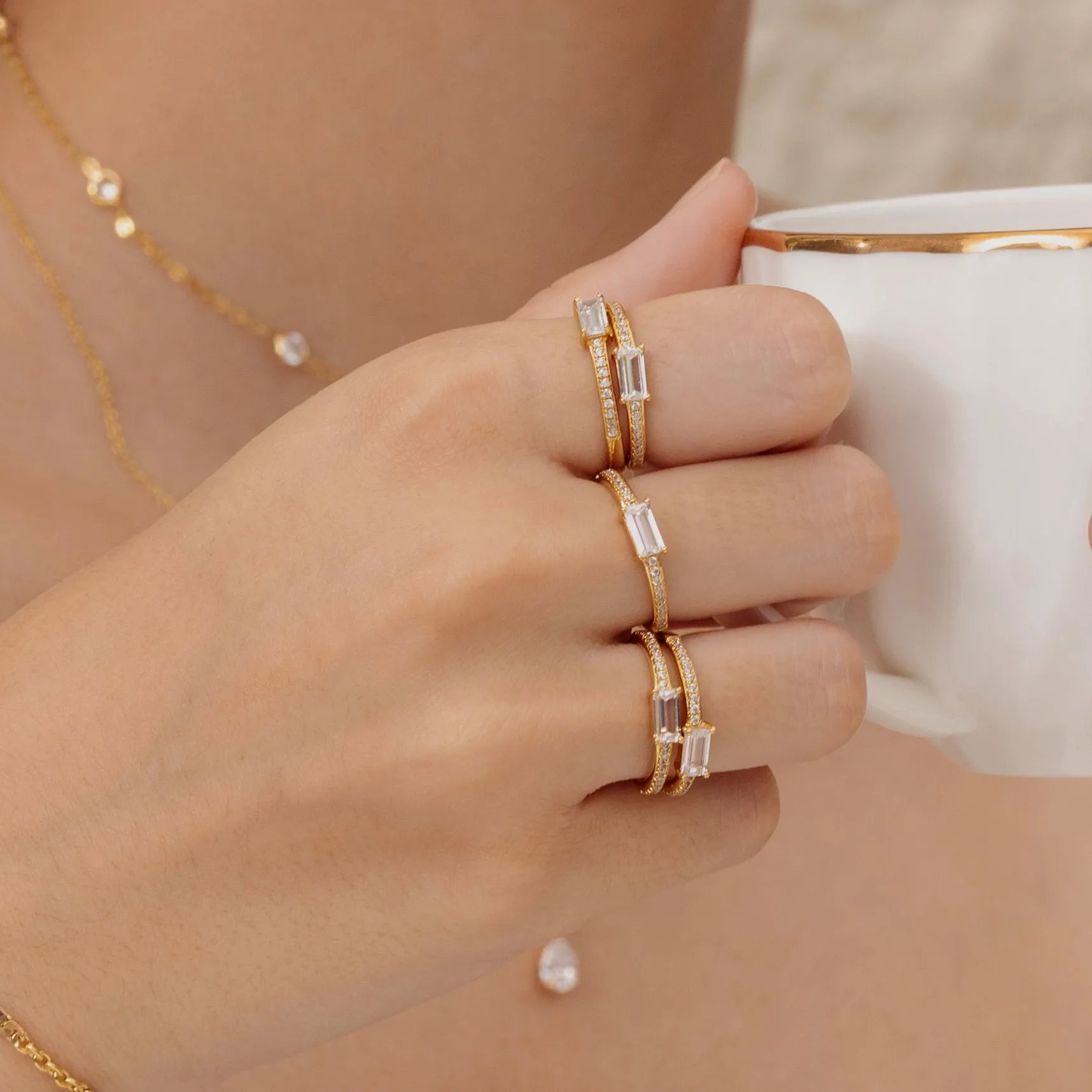 Baguette Solitaire Silver Ring