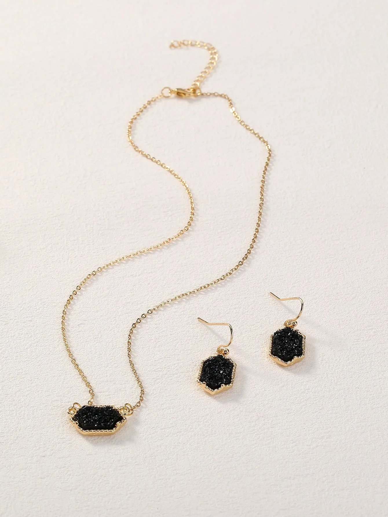 Black Geometric Charm Necklace & Drop Earrings Jewelry Set Jewelry Gift for