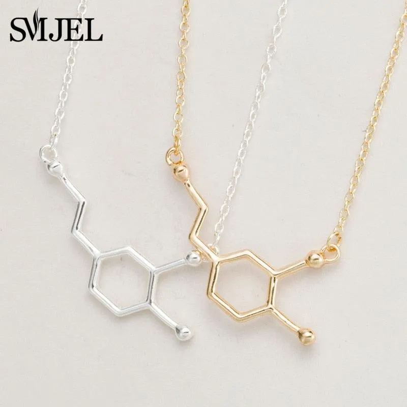 Dopamine Molecule Necklaces Chemical Formula Necklace Fashion Women Serotonin Structure Formula Pendant Graduation Gifts