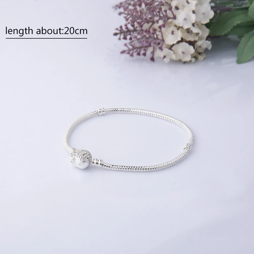 European Snake Chain Bracelet with Crystal Heart