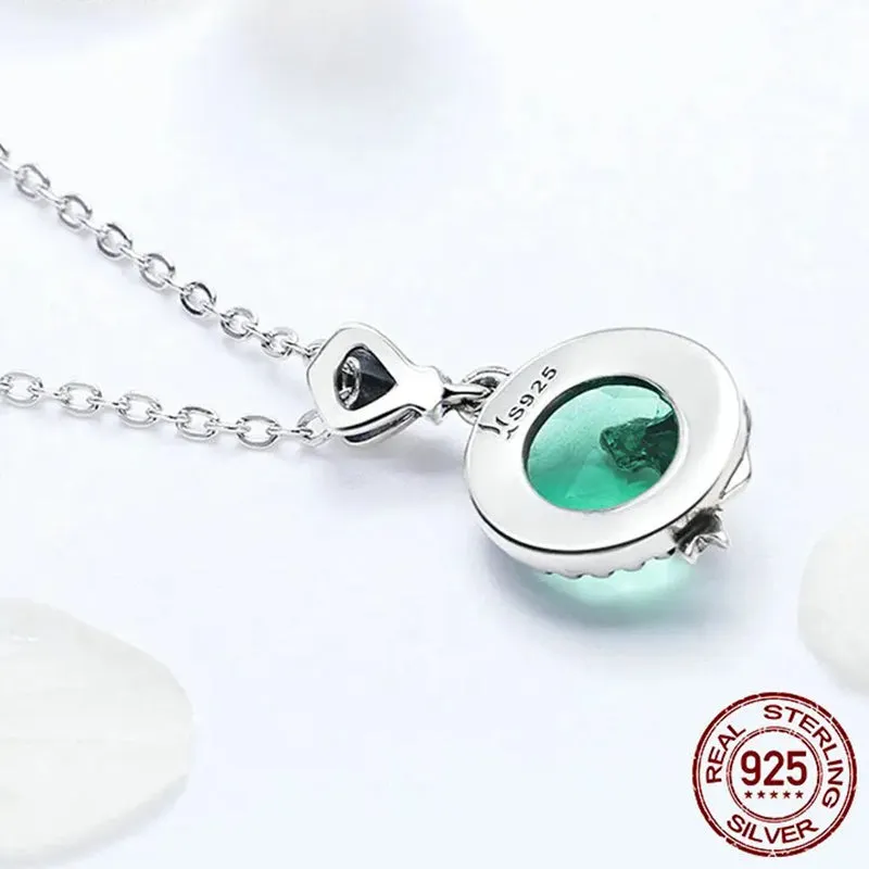 Genuine 925 Sterling Silver Romantic Fairy Story Light Green CZ Pendant Necklaces Women Sterling Silver Jewelry