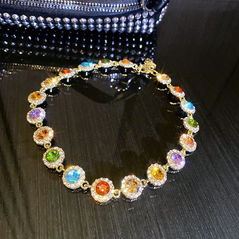 Geometric Colorful Crystal Choker Necklaces Clavicle Chain Necklace