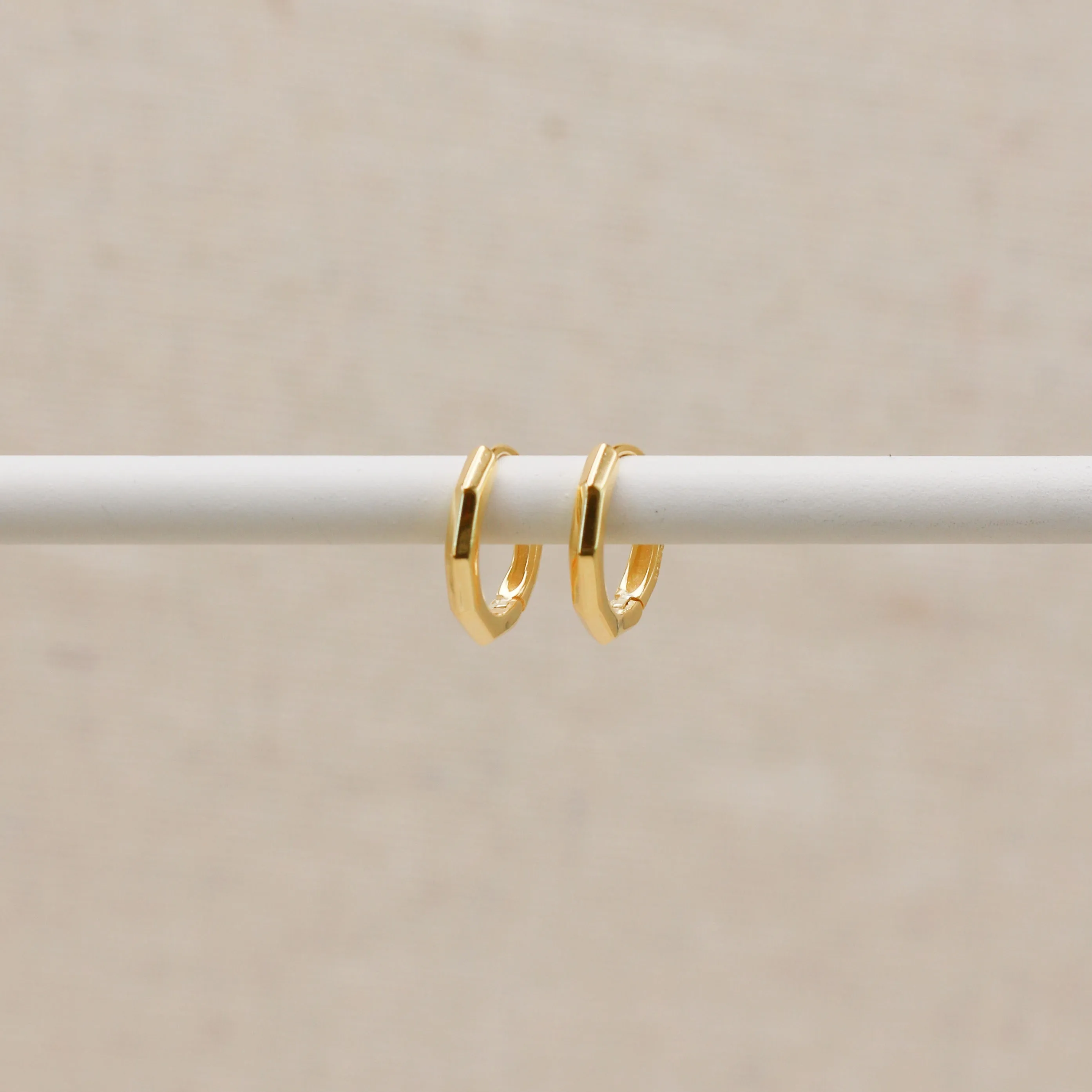 Gold Bevelled Huggie Hoops