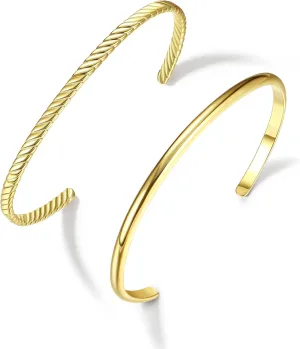 HAIAISO Gold Bracelets 18K Gold Plated Twisted Chunky Bangle Bracelet Plain Polished Adjustable Cuff Bangle Bracelet for Women