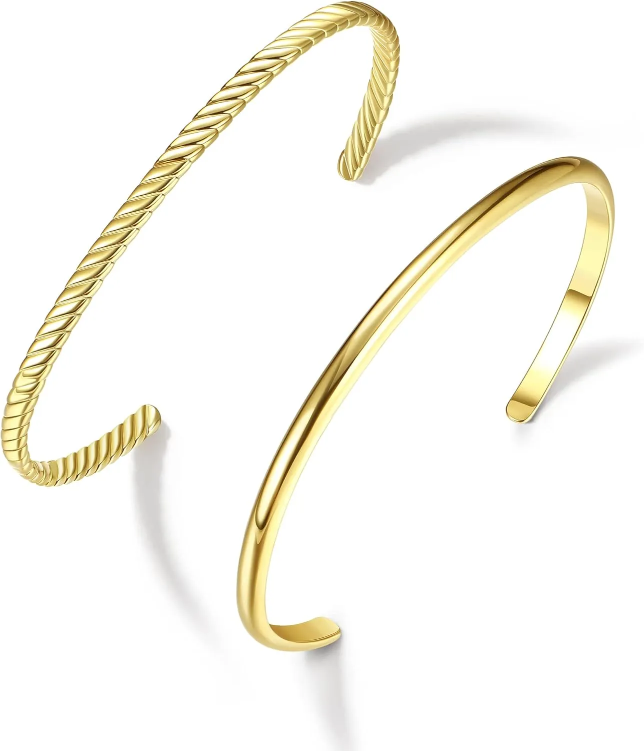 HAIAISO Gold Bracelets 18K Gold Plated Twisted Chunky Bangle Bracelet Plain Polished Adjustable Cuff Bangle Bracelet for Women