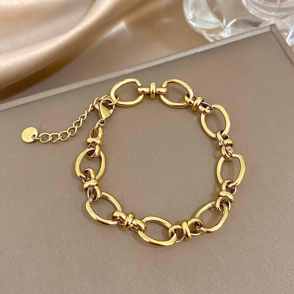 hotoo 14K Gold Plated Chunky Chain Gold Adjustable Bracelet for Women Trendy Link Chain Bracelet Lightweight Jewelry For Party Christmas Birthday Gifts