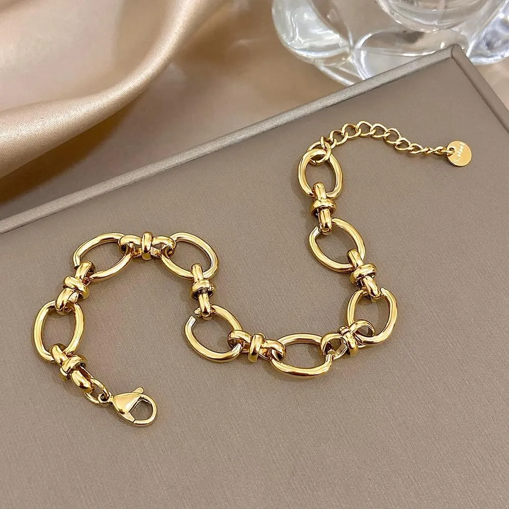 hotoo 14K Gold Plated Chunky Chain Gold Adjustable Bracelet for Women Trendy Link Chain Bracelet Lightweight Jewelry For Party Christmas Birthday Gifts