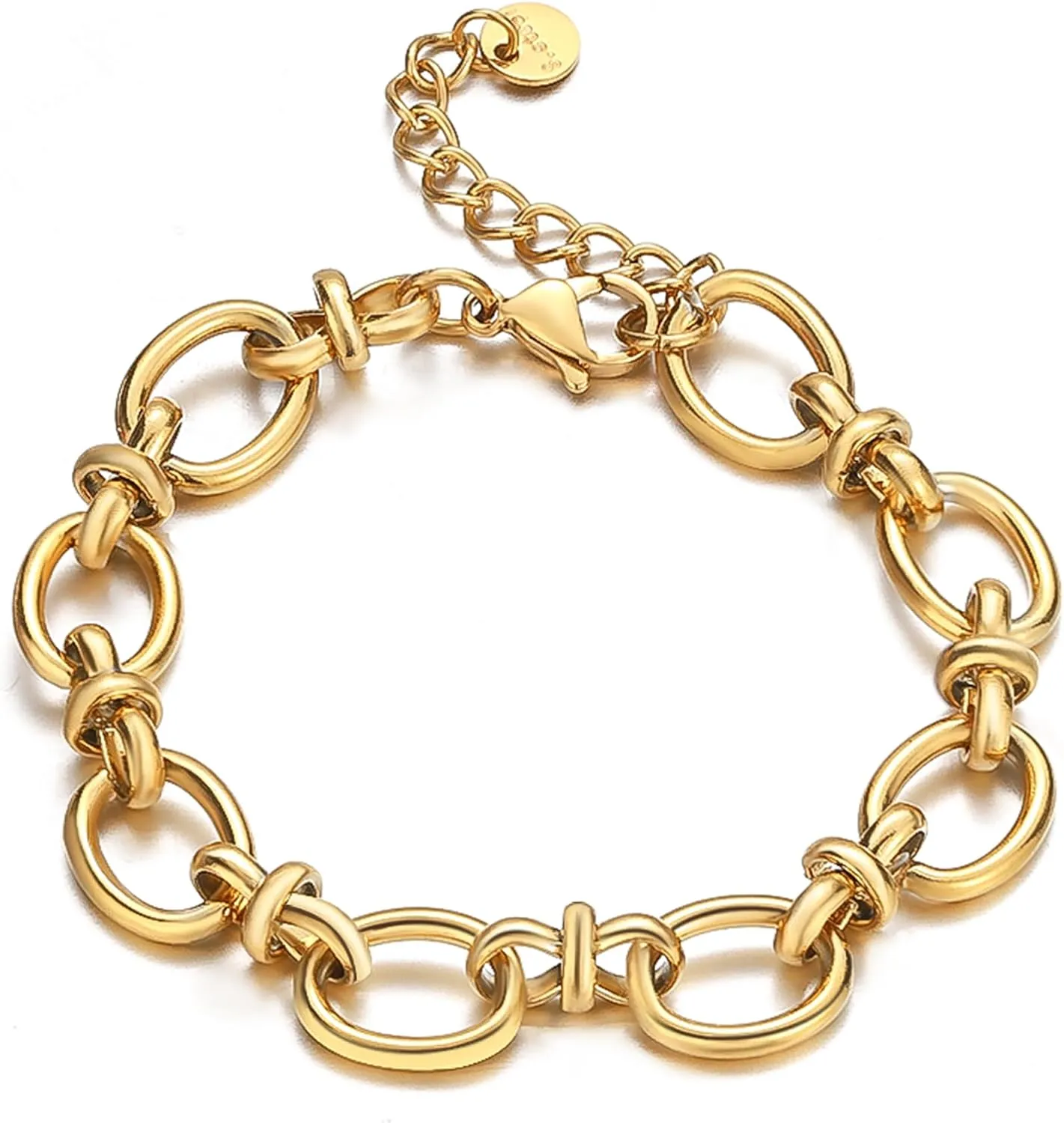hotoo 14K Gold Plated Chunky Chain Gold Adjustable Bracelet for Women Trendy Link Chain Bracelet Lightweight Jewelry For Party Christmas Birthday Gifts