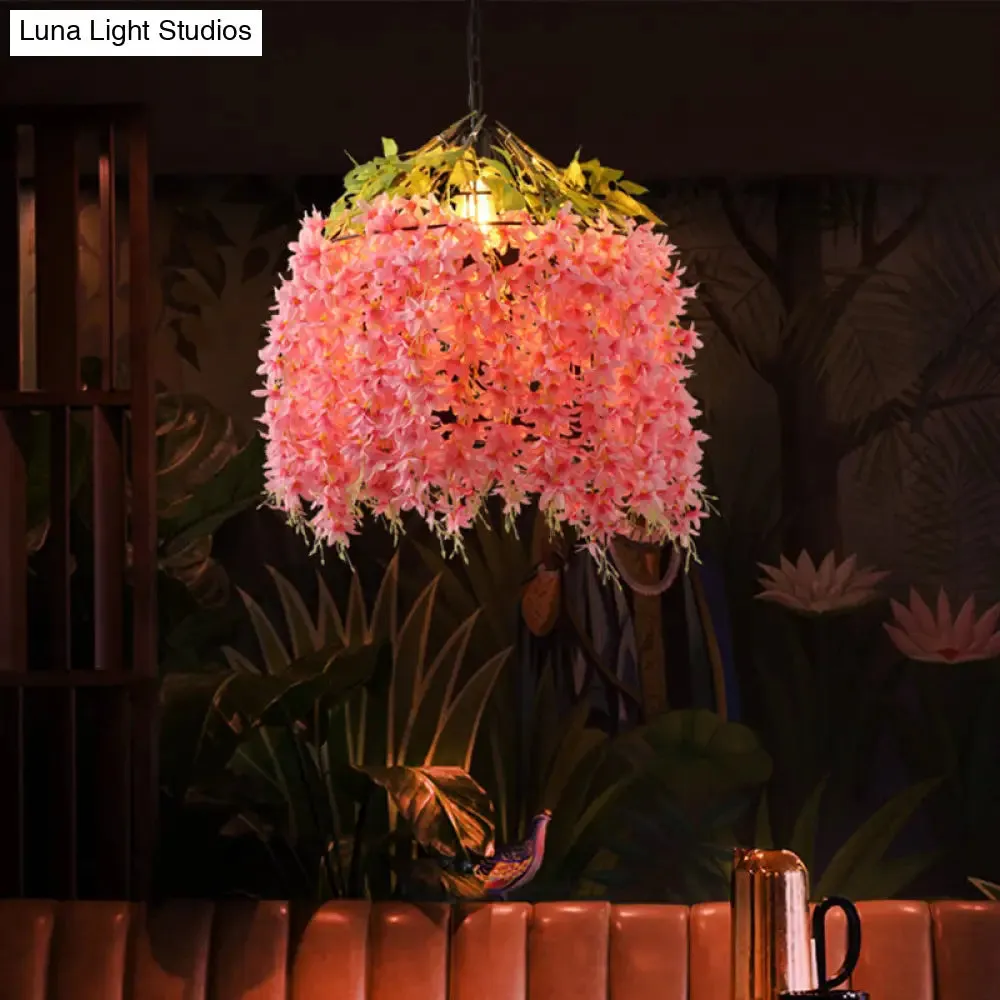 Industrial Metal Blossom Ceiling Pendant with Pink LED Light for Restaurants
