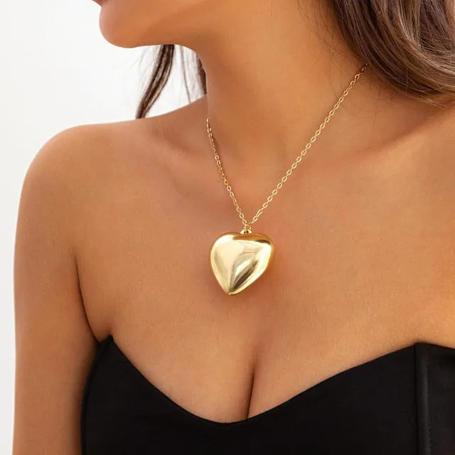 IngeSight.Z Exaggerated Big Metal Love Heart Pendant Necklace For Women Goth Black Velvet Short Choker Necklace Jewelry Gift