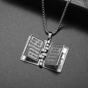 Man Woman Vintage Bible Cross Pendant Engraved Bible Book Necklace Christian Amulet Ornament