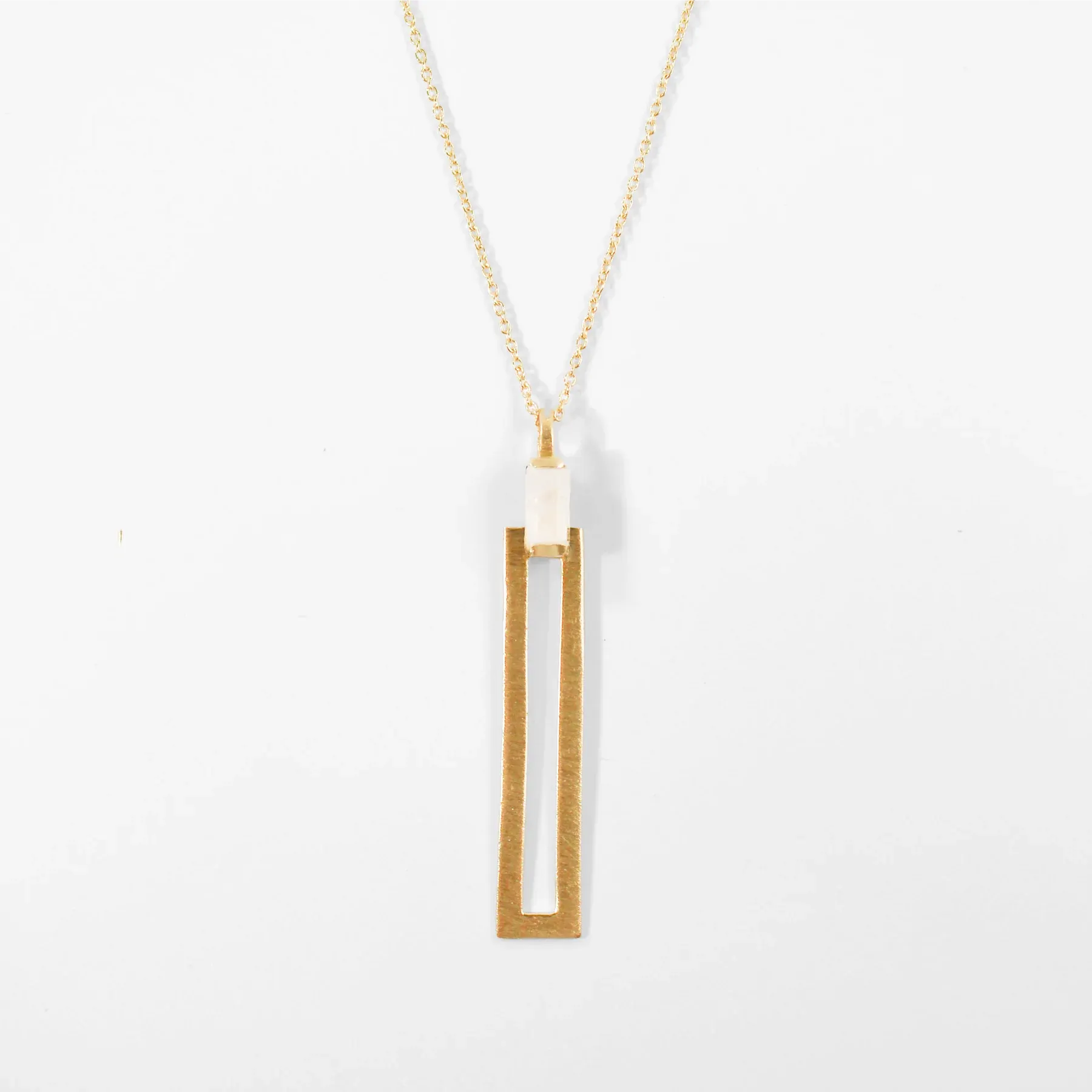 NATALIE LONG GEOMETRIC MOONSTONE PENDANT NECKLACE - JOYA