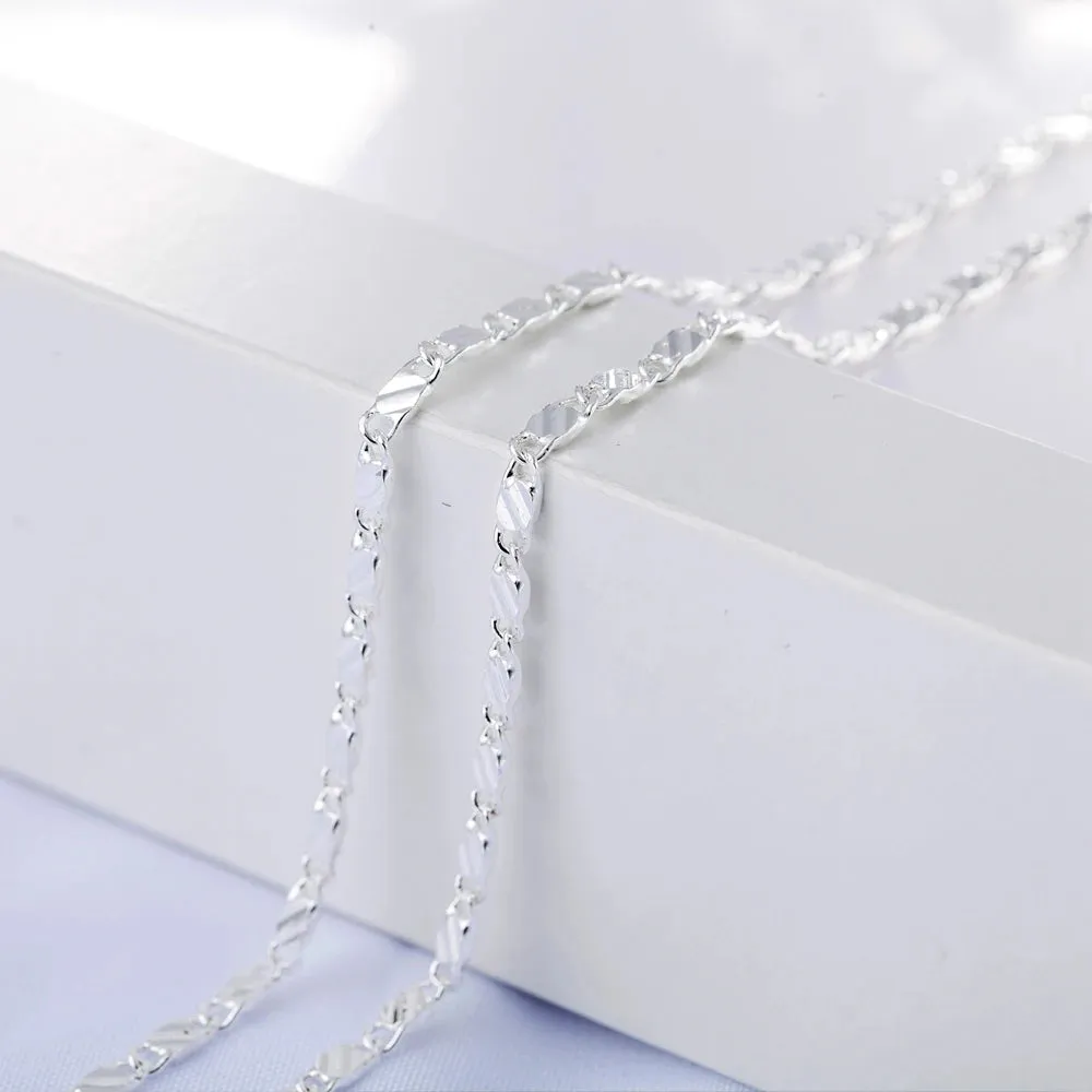 New luxury 925 Sterling Silver special 2MM flat Clavicle chains Necklaces for Men Women wedding Jewelry Christmas gifts 40-75cm