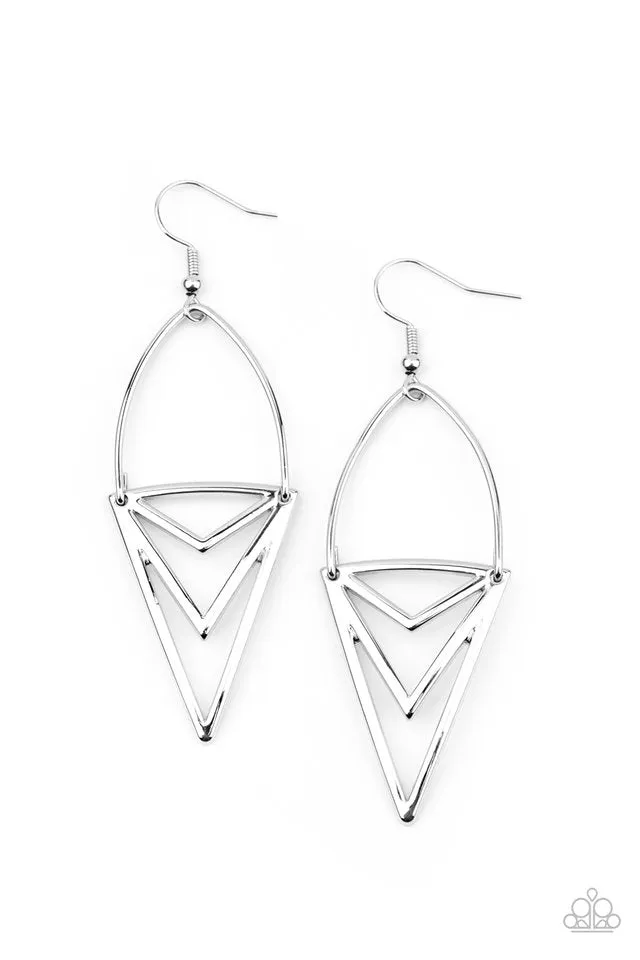 Paparazzi Earring ~ Proceed With Caution - Silver