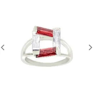 Red and White CZ Step Infinity Ring