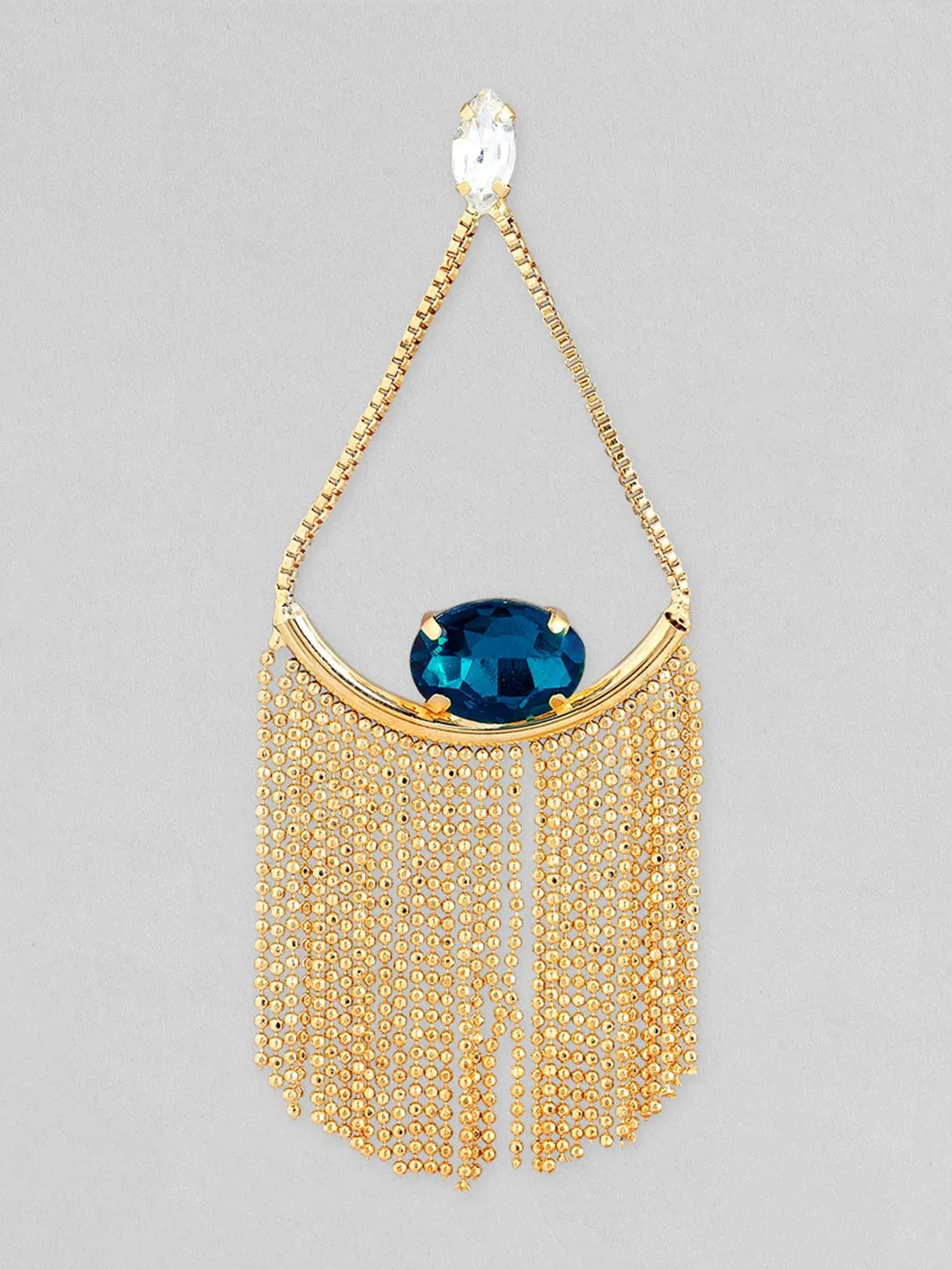 Rubans Gold Toned contemporary Blue Cristal Studded Drop Earrings