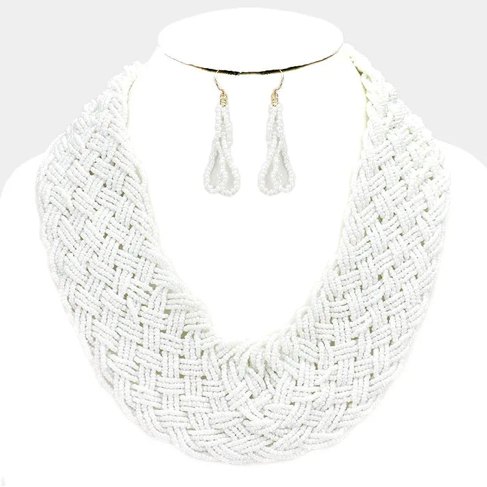 White Braided Statement Necklace